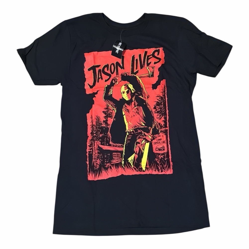 Friday the 13th Jason Lives M Short Sleeve Shirt Black Camp Crystal Lake NWT MN1